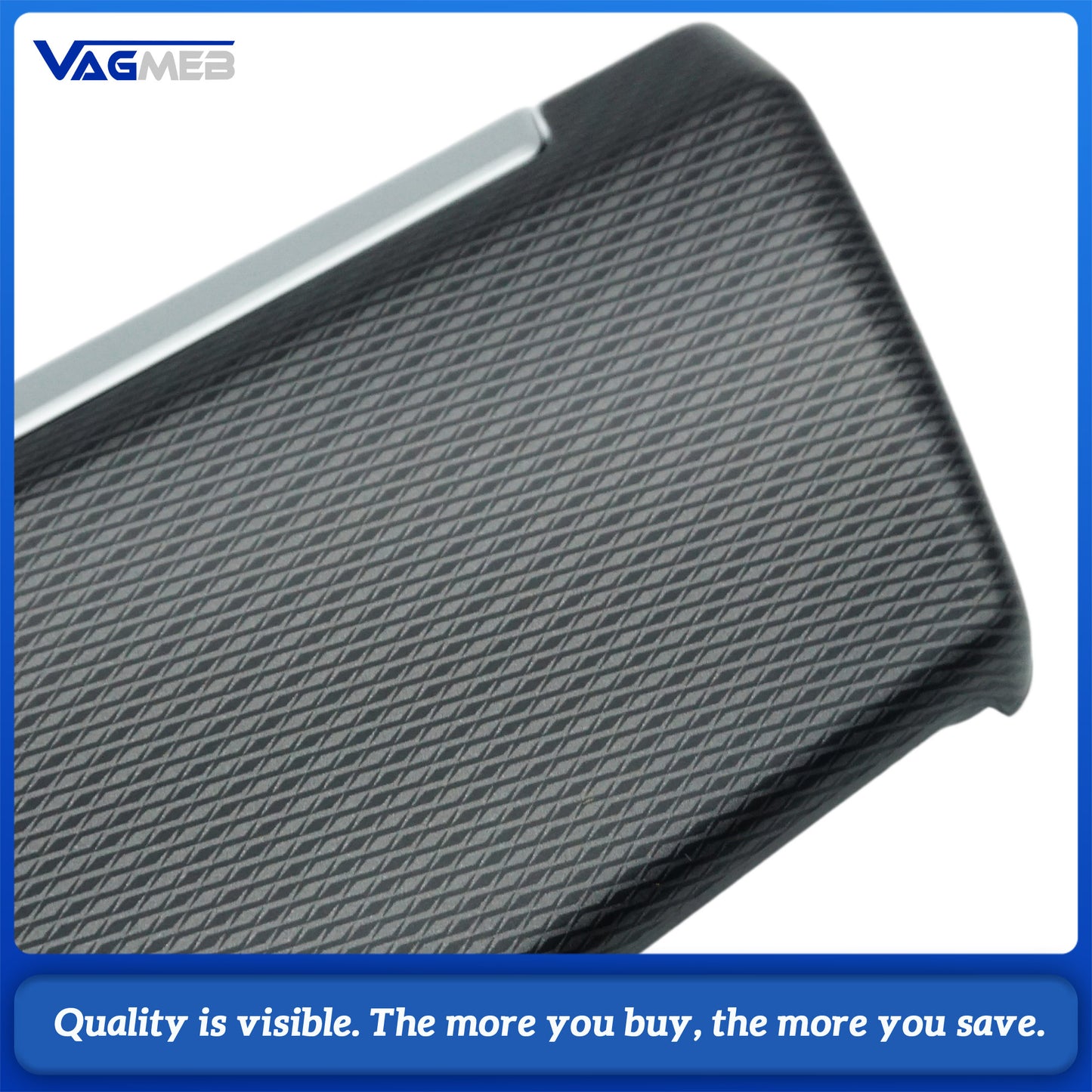Carbon Black Dashboard Trim Short Version for 2020 VW Passat B8 - Carbon Fiber Texture with Chrome Strip