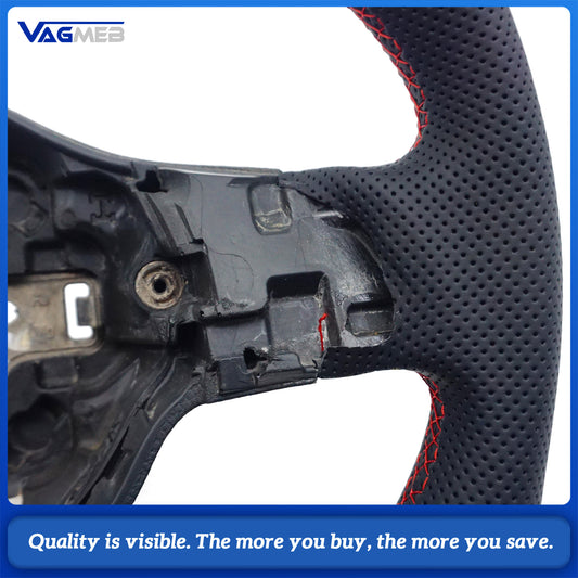 Leather perforated flat bottomed power steering wheel for VW Golf 6 MK6 GTI GTD R R-Line, Car Accessories
