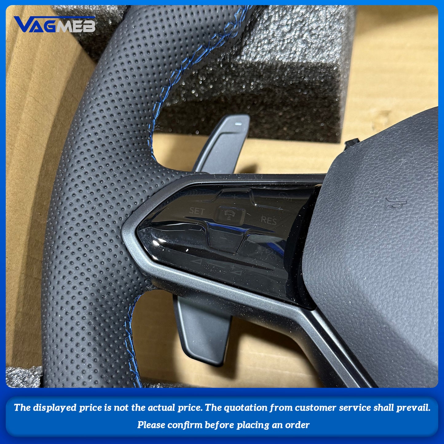 For VW Golf 8 MK8 custom leather Perforated leather with button and blue paddle steeringwheel with blue R With driving mode button