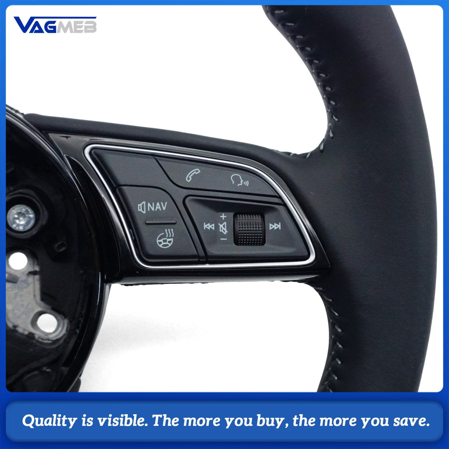 Multi functional perforated leather flat bottomed sports steering wheel with heating, For Audi A38V