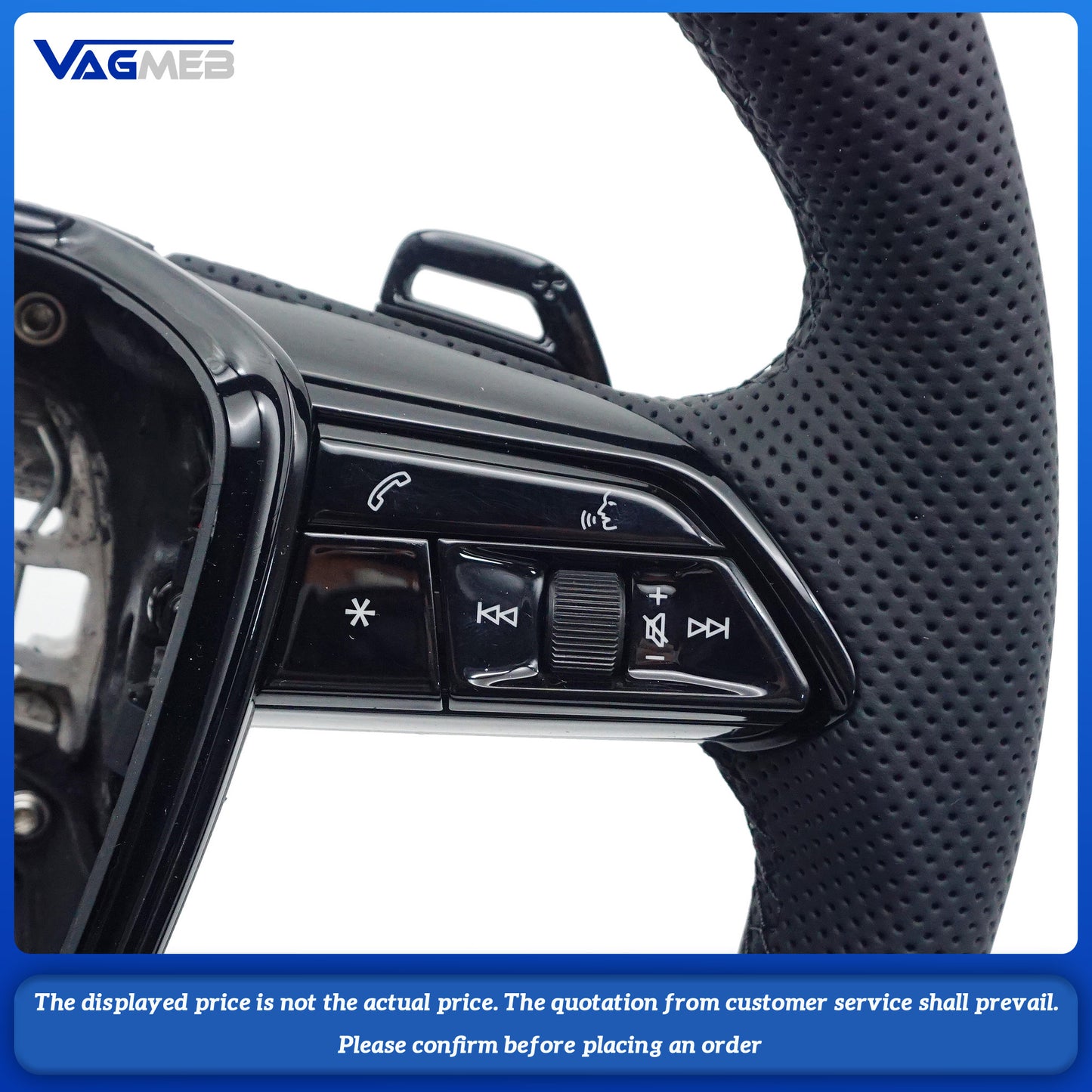For Audi A6 C8 painted black heated steering wheel with white stitching sports flat bottomed steering wheel, Car Accessories