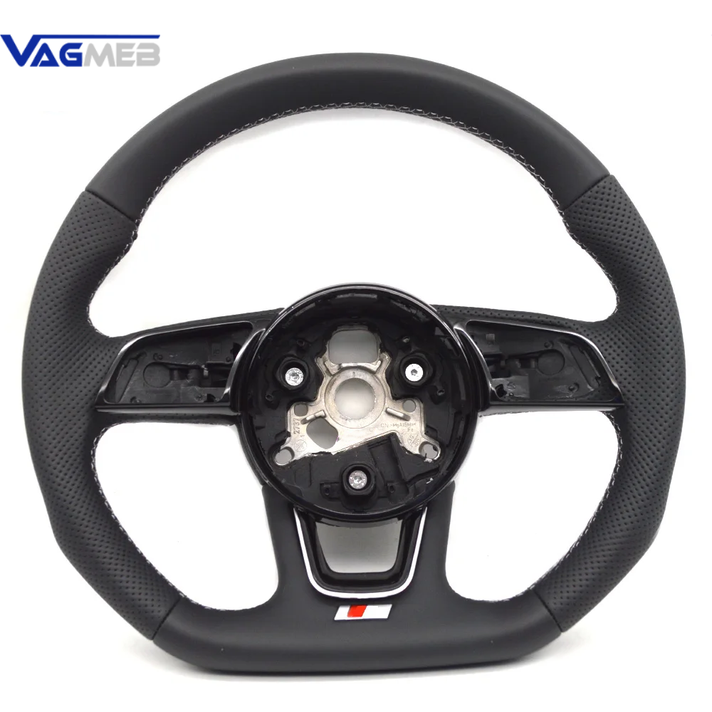 For Audi AA B9 A5 B9 S LOGO RS LOGO White Stitching Steering Wheel Multifunctional Leather Perforated Steering Wheel Base Assembly