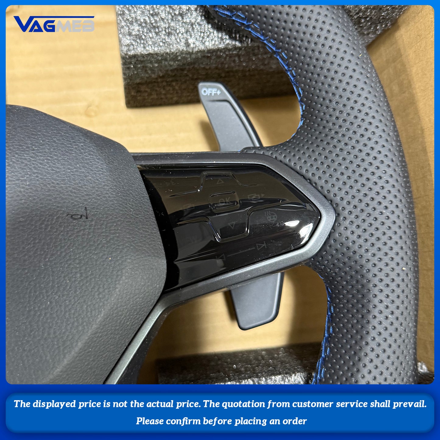 For VW Golf 8 MK8 custom leather Perforated leather with button and blue paddle steeringwheel with blue R With driving mode button