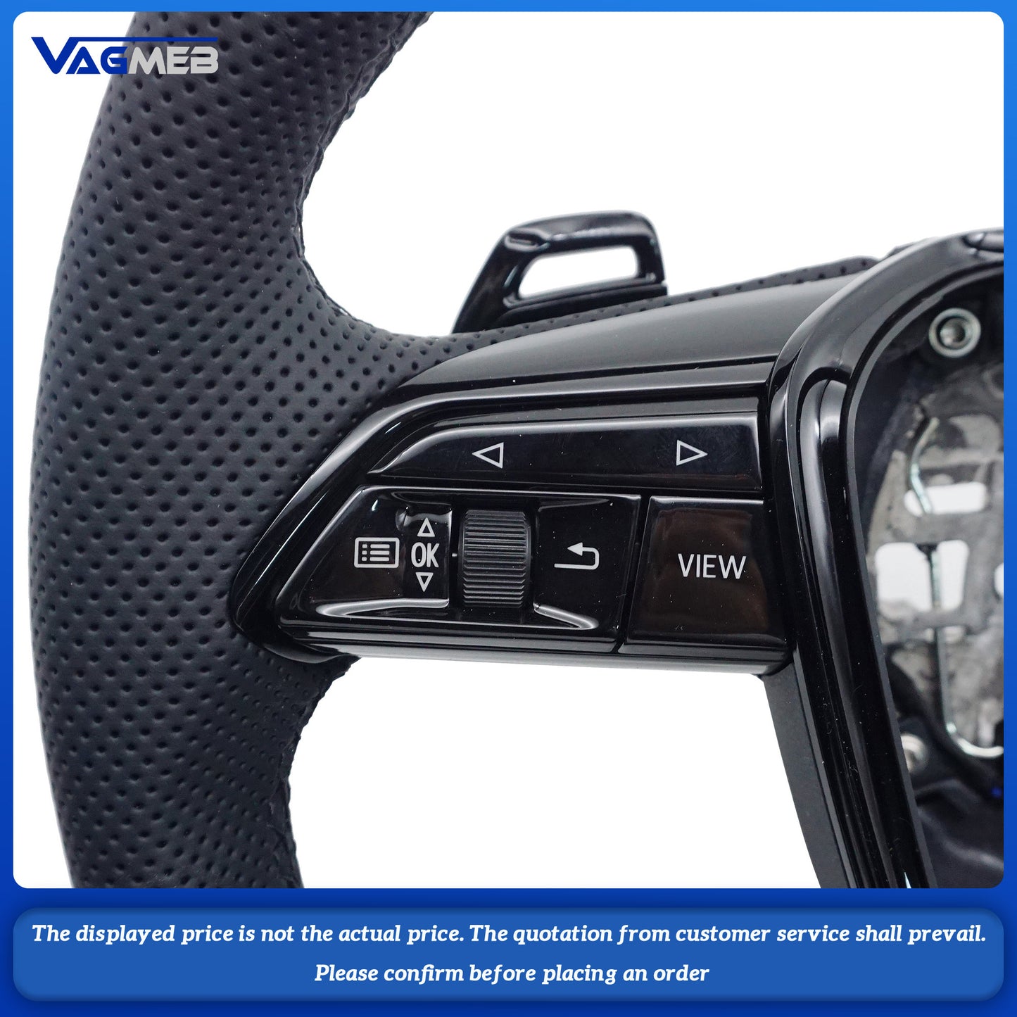 For Audi A6 C8 painted black heated steering wheel with white stitching sports flat bottomed steering wheel, Car Accessories