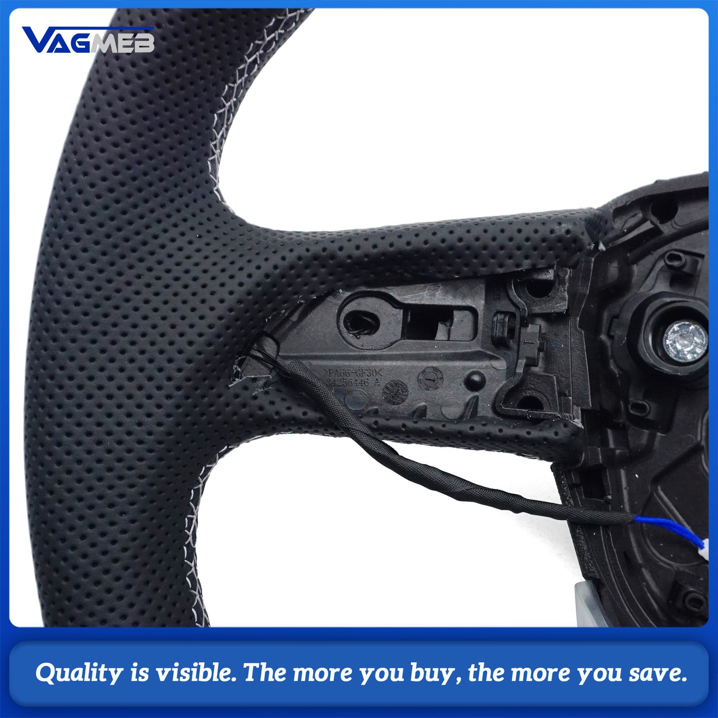 For Audi Q5 FY fully perforated leather with white stitching, flat bottomed sports steering wheel with heating