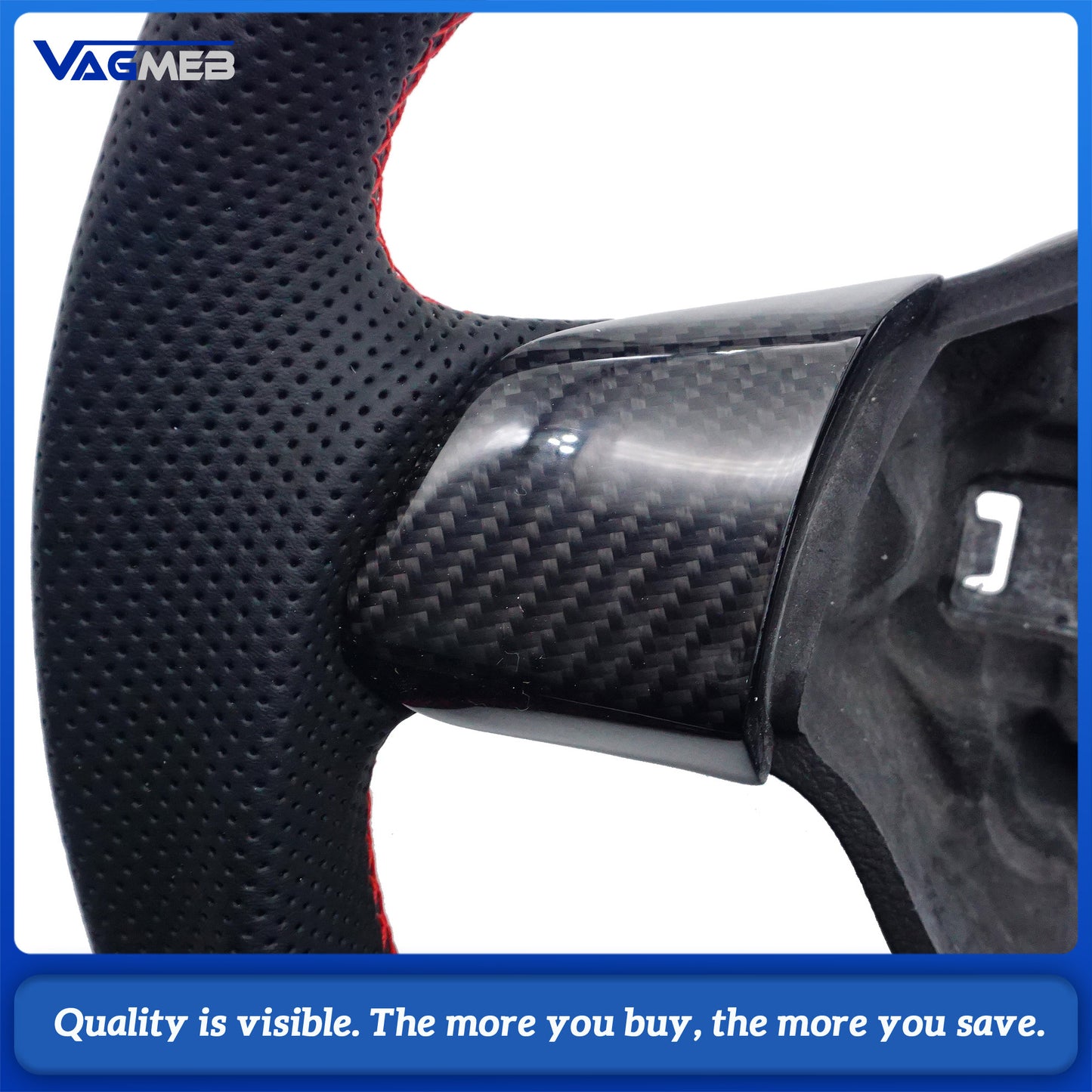 For VW Golf 6 GTI GTD R 2009-2013 Polo GTI Tiguan Passat R-Line Carbon fiber semi perforated with Red return label steering wheel