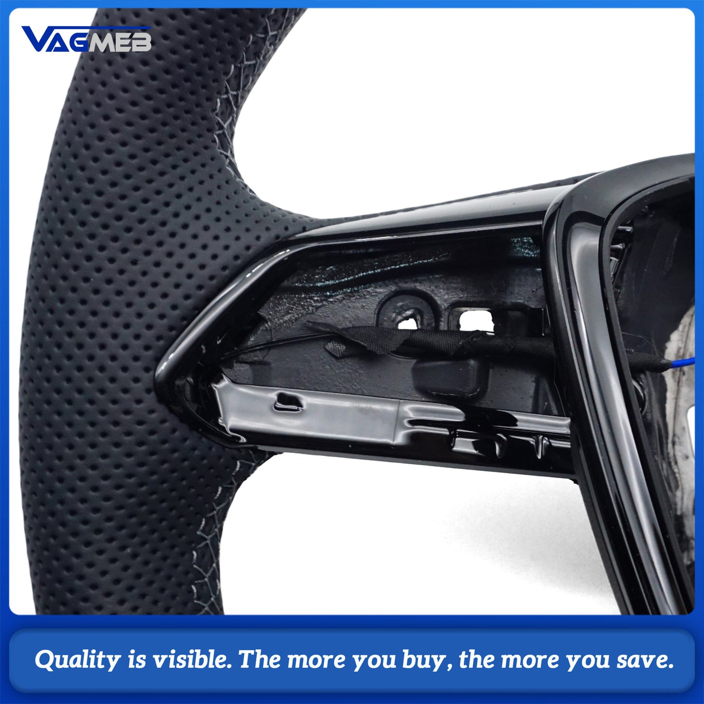 For Audi A6 C8 S Logo Semi-Perforated Leather Steering Wheel – Dark Gray Stitching, Heated, with HOD Decoder