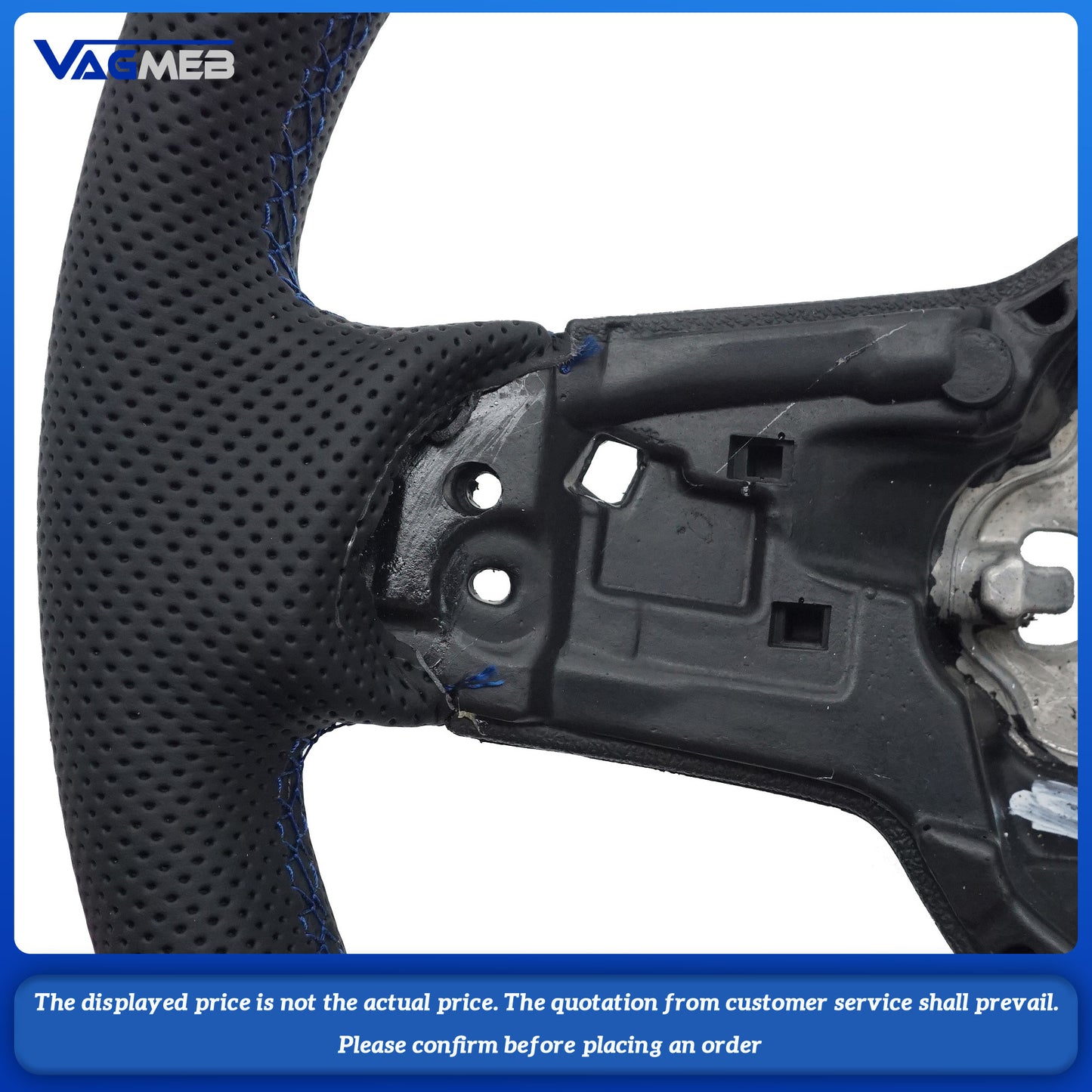 Steering Wheel is suitable For VW Golf 7 MK7 GTI Rline GTE, made of genuine leather with steering wheel frame blue line
