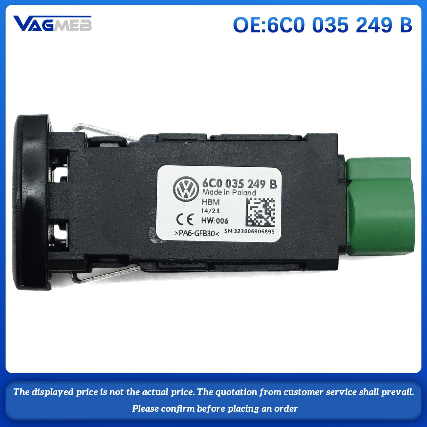 For VW POLO Media USB Switch MIB2 MDI USB AMI Adapter Plug Socket 6C0 035 249 B