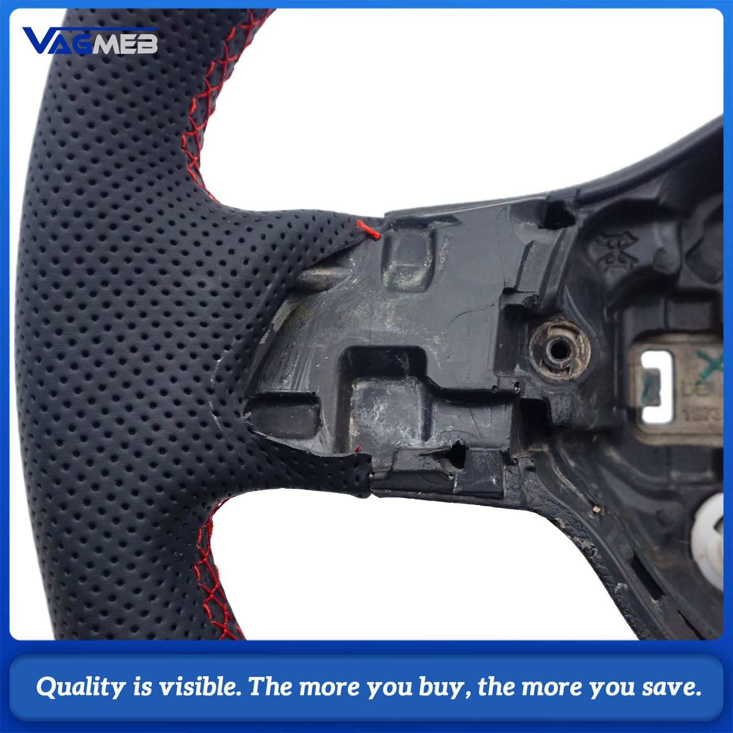 Leather perforated flat bottomed power steering wheel for VW Golf 6 MK6 GTI GTD R R-Line, Car Accessories