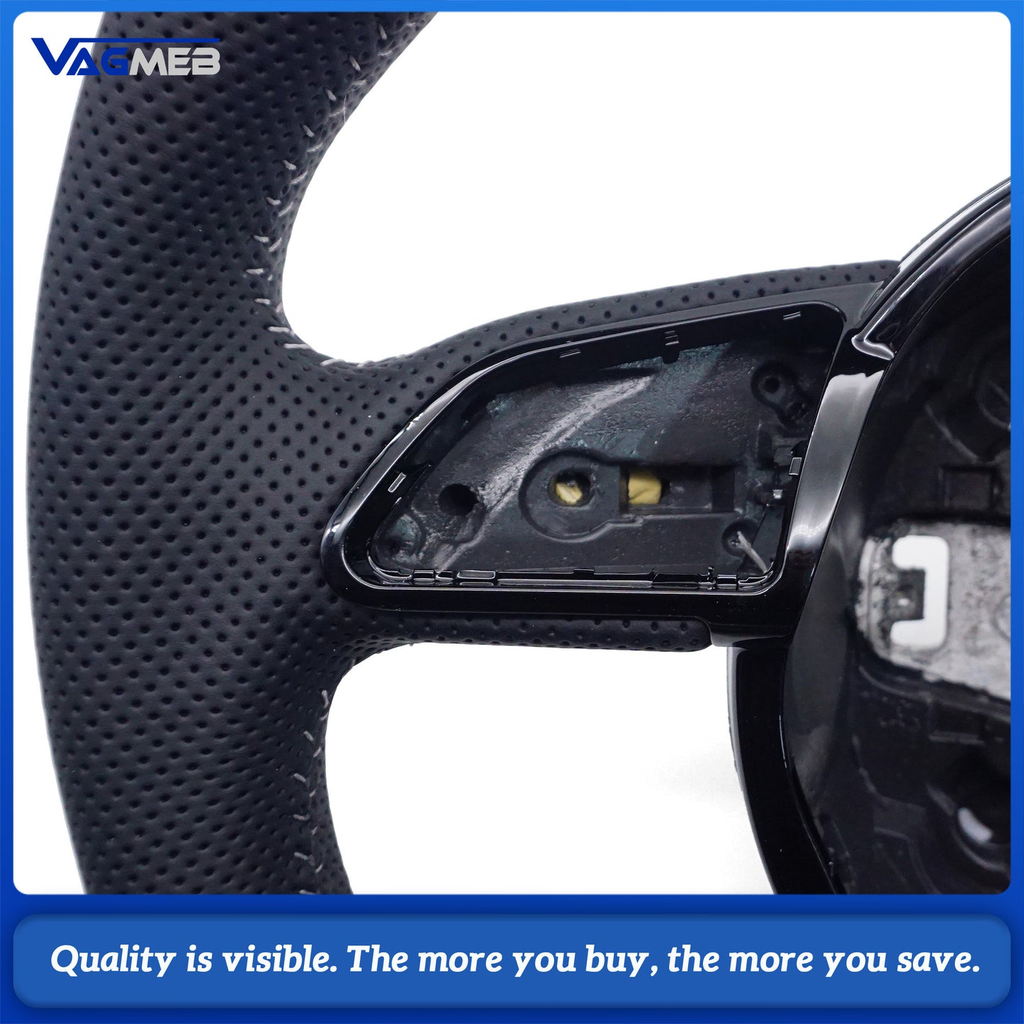 For Audi A4 B8 A3 8V A4 A5 A7 Q3 Q5 Q7 Black Stitched Full Leather Perforated Flat Bottomed Steering Wheel