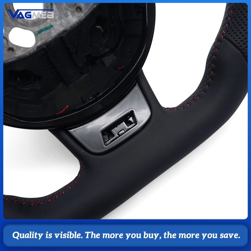 Contoured Style Steering Wheel Base Half Perforated Leather Red Stitching Black Center Marker Replacement For Audi A4 B8