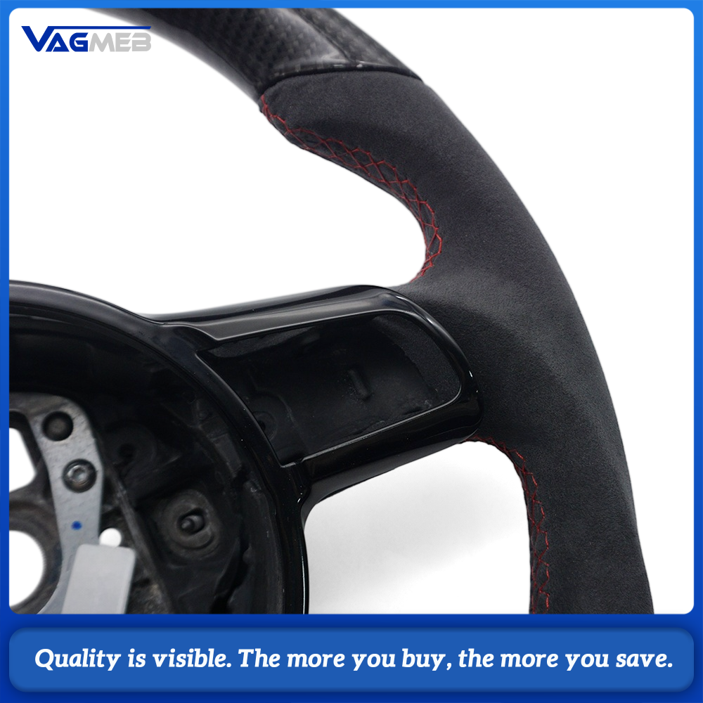 Car Carbon Fiber Half Suede Steering Wheel Red Stitching Red Center Marker Racing Steering Wheel For Old Audi R8
