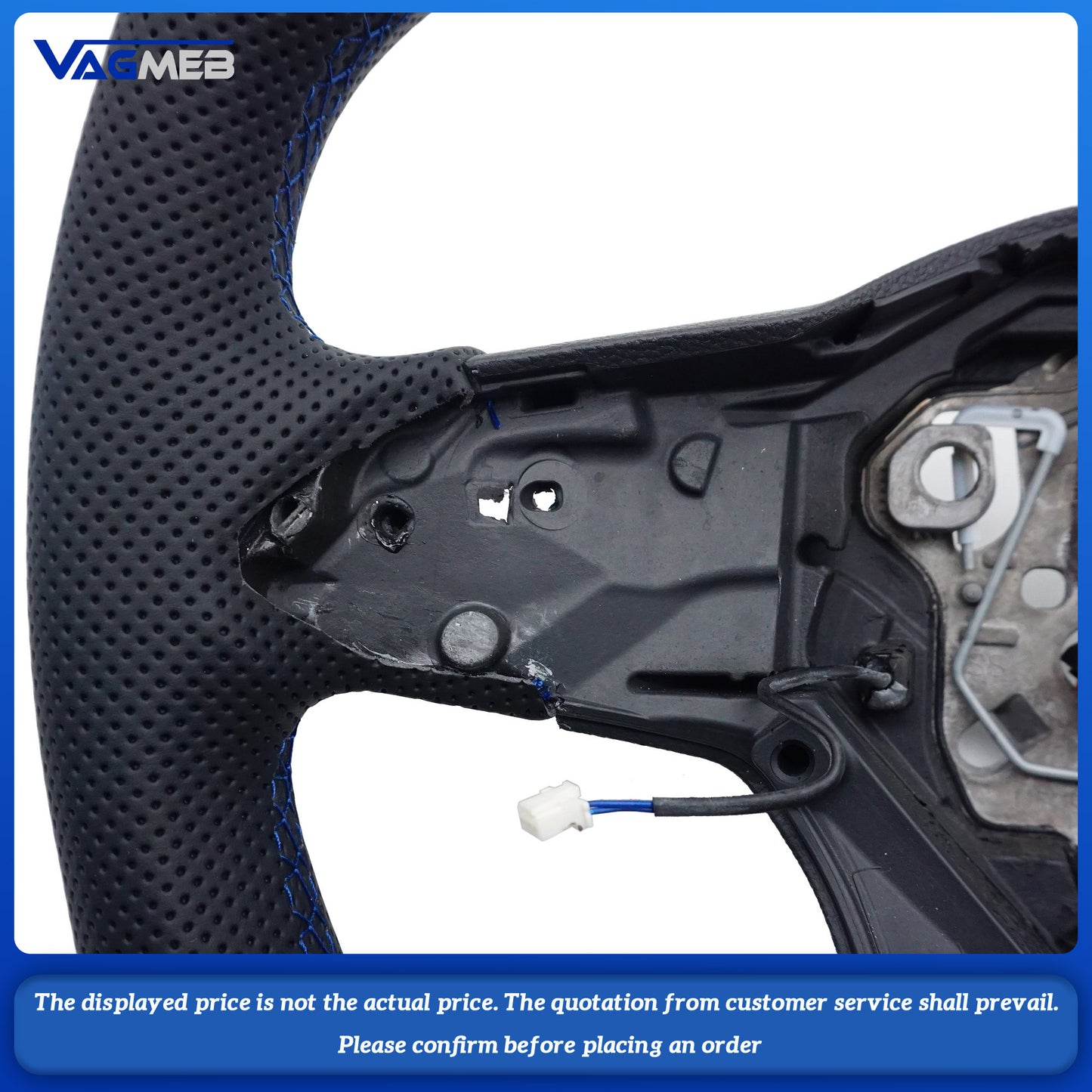 Blue Stitching Strip Perforated Leather Flat Bottomed Steering Wheel Base For VW Golf MK8 Car Assembly