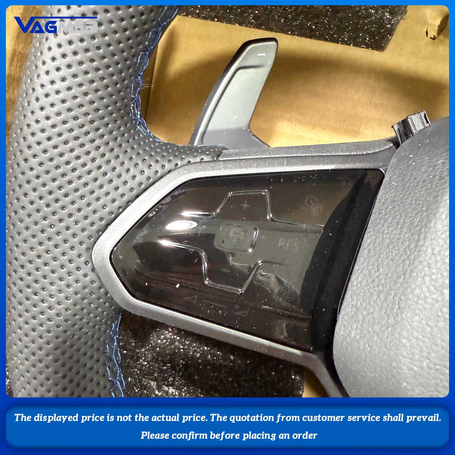 For VW Golf 8 MK8 custom leather Perforated leather with button and blue paddle steeringwheel with blue R With driving mode button