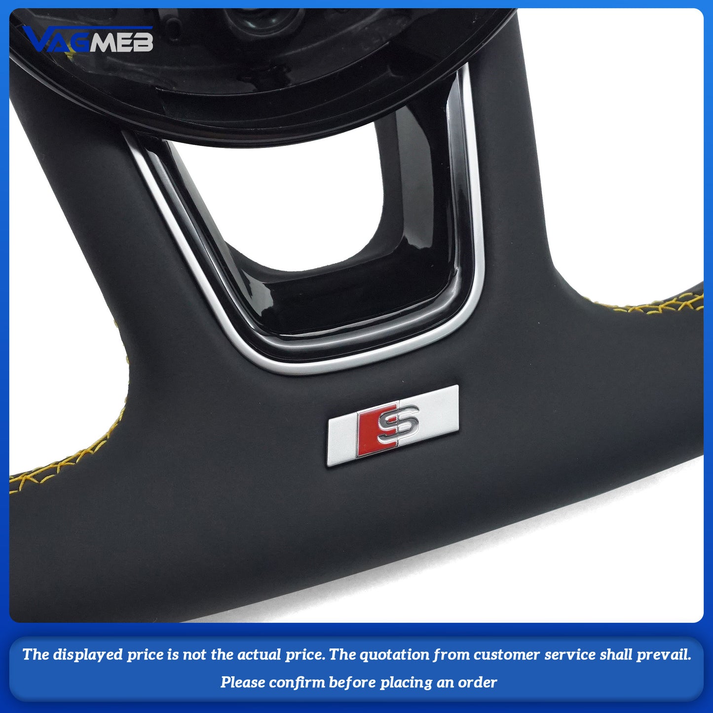 For Audi S logo A4 B9 yellow line steering wheel