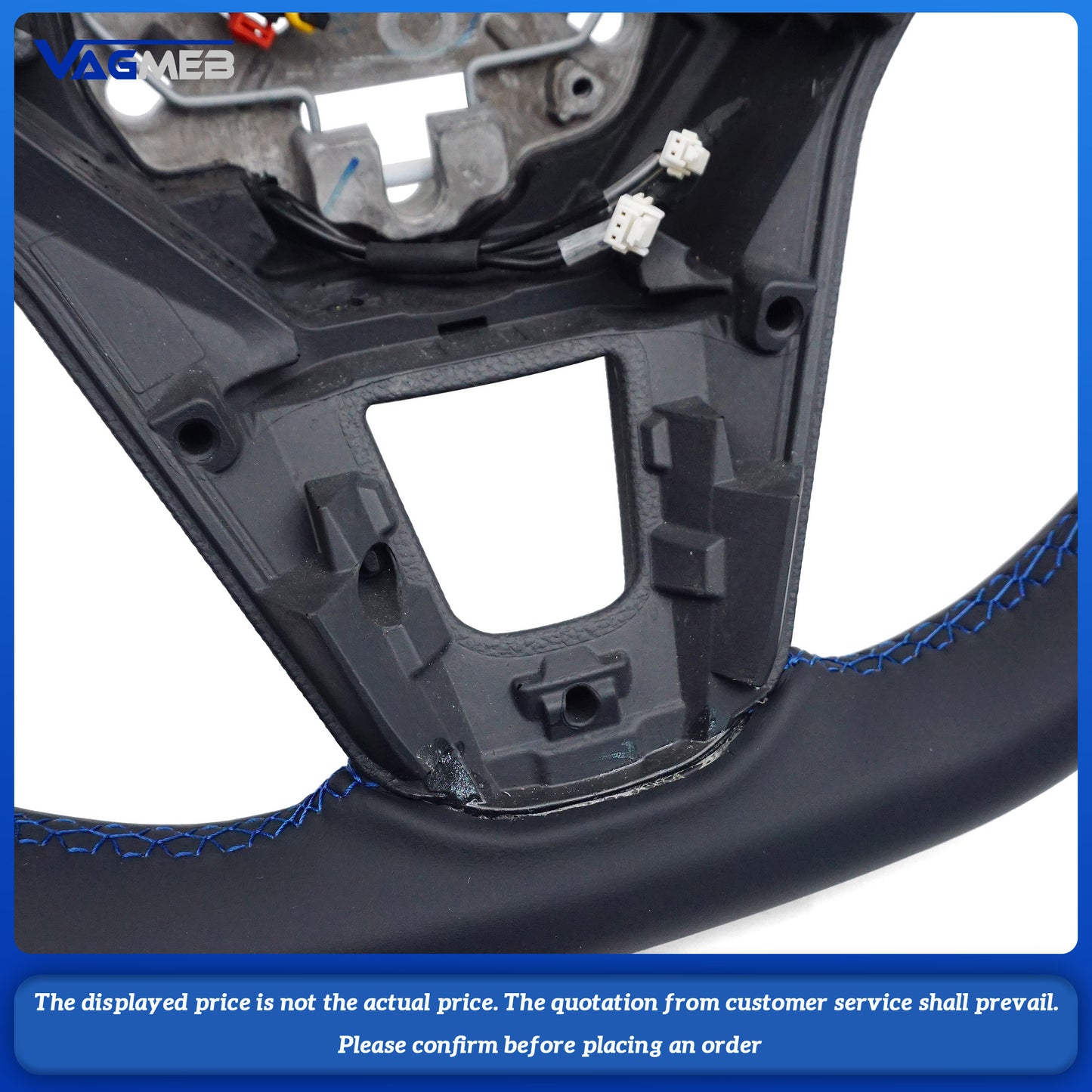 Blue Stitching Strip Perforated Leather Flat Bottomed Steering Wheel Base For VW Golf MK8 Car Assembly