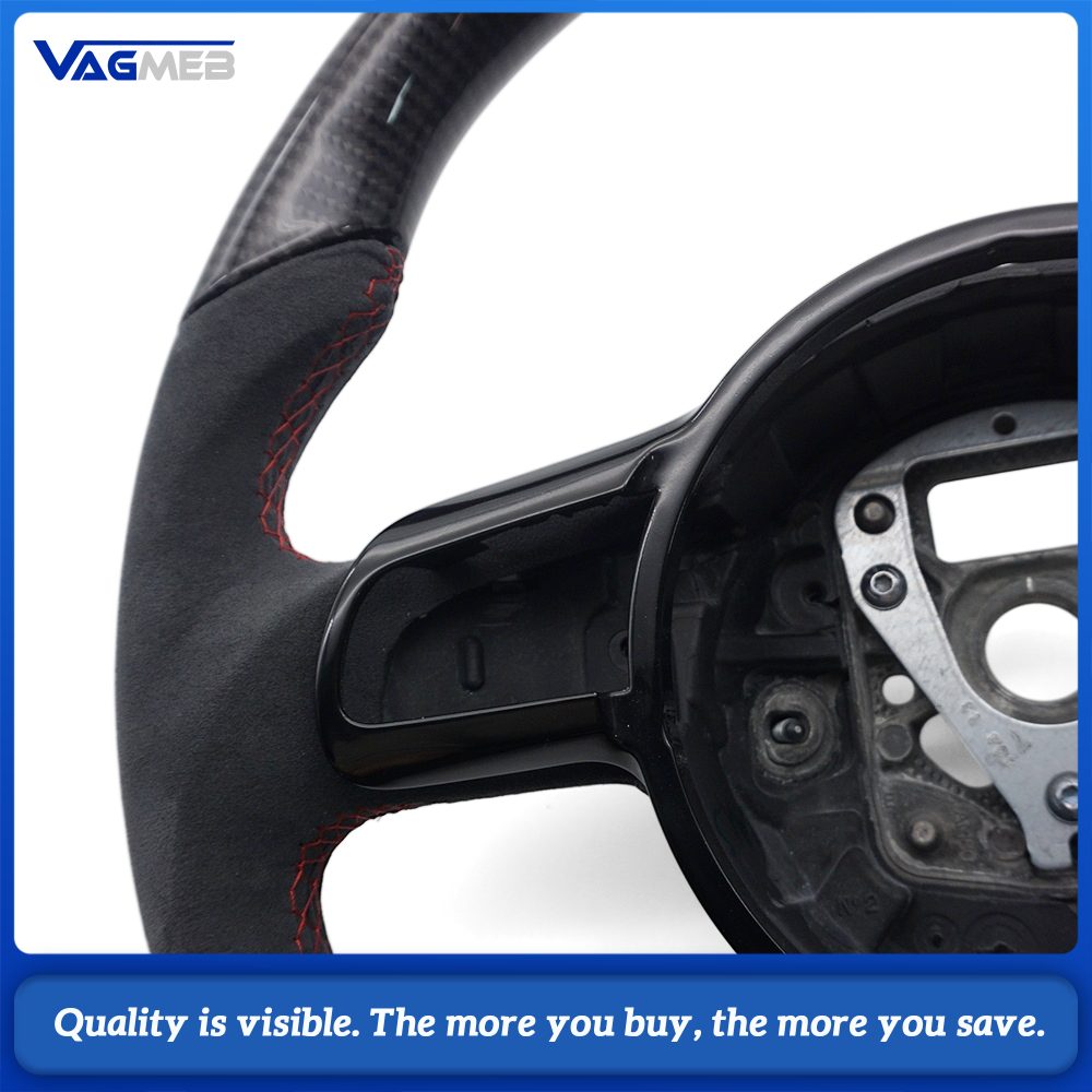 Car Carbon Fiber Half Suede Steering Wheel Red Stitching Red Center Marker Racing Steering Wheel For Old Audi R8