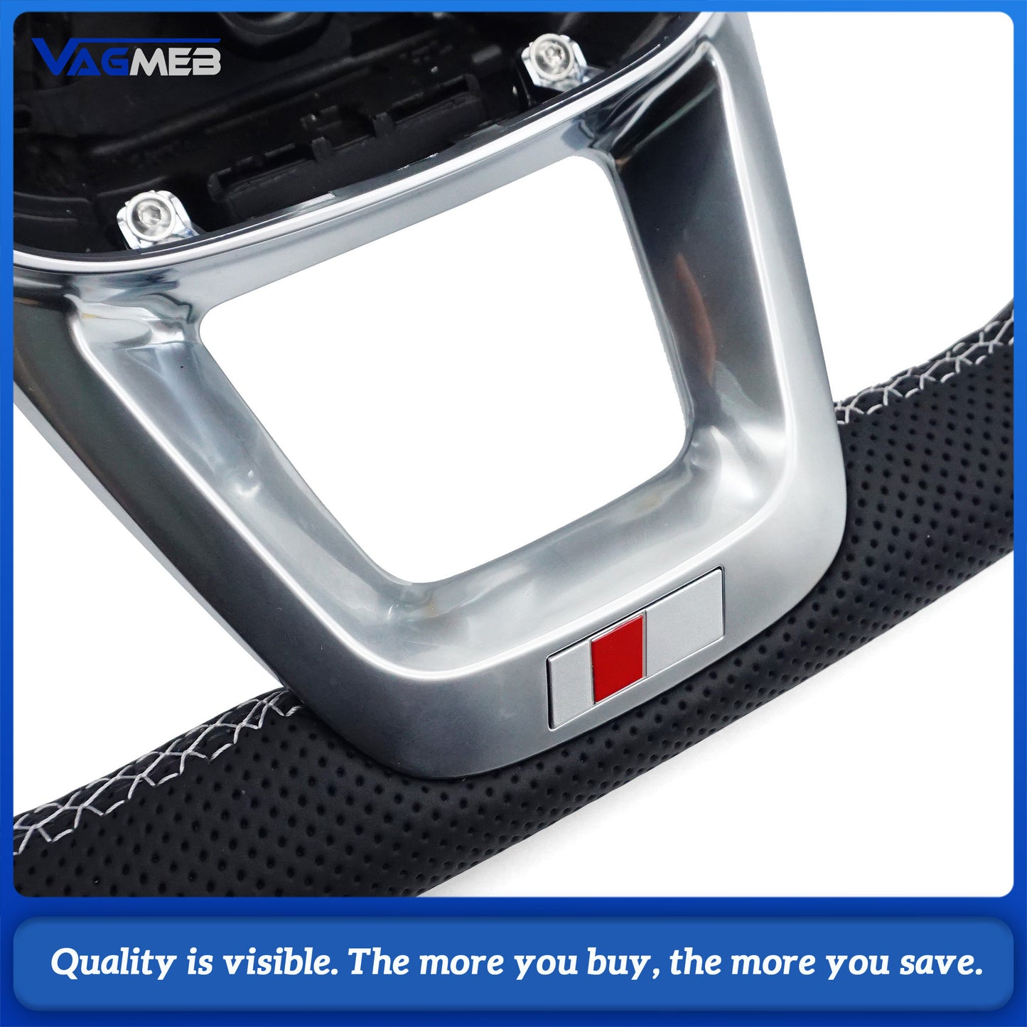For Audi Q5 FY fully perforated leather with white stitching, flat bottomed sports steering wheel with heating