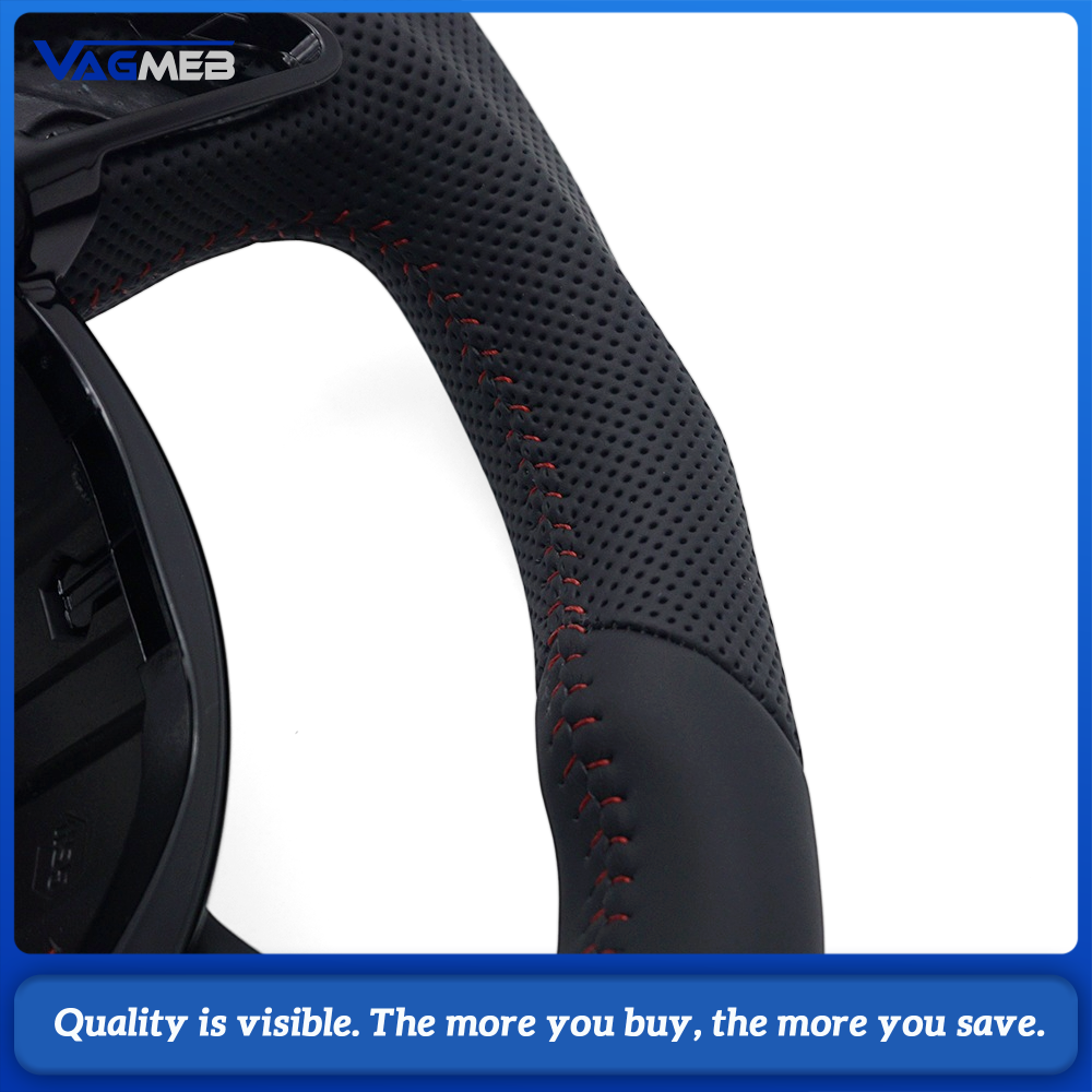 Contoured Style Steering Wheel Base Half Perforated Leather Red Stitching Black Center Marker Replacement For Audi A4 B8