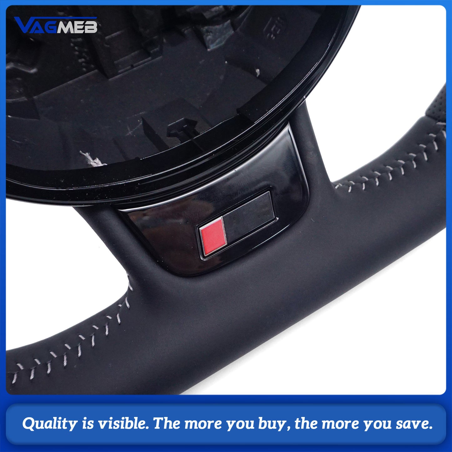 For Audi A4 B8 A3 8V A4 A5 A7 Q3 Q5 Q7 Black Stitched Full Leather Perforated Flat Bottomed Steering Wheel