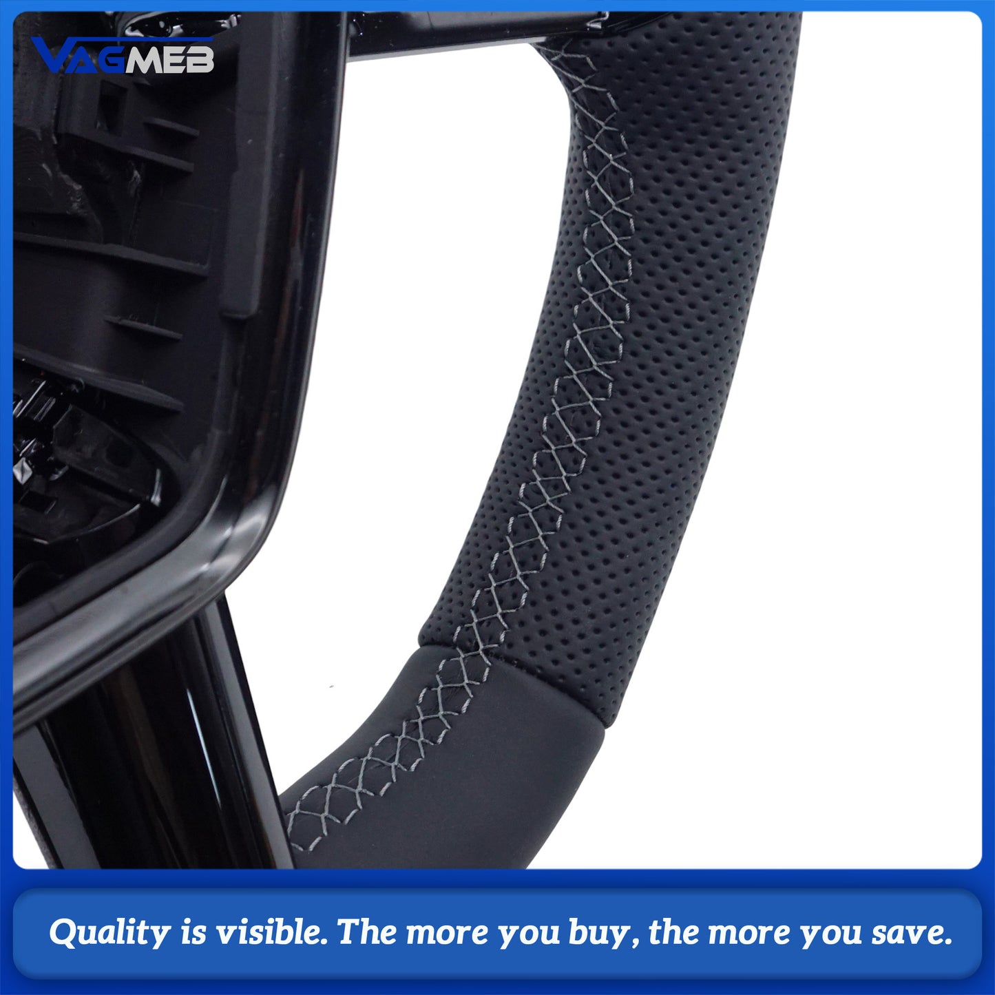 For Audi A6 C8 S Logo Semi-Perforated Leather Steering Wheel – Dark Gray Stitching, Heated, with HOD Decoder