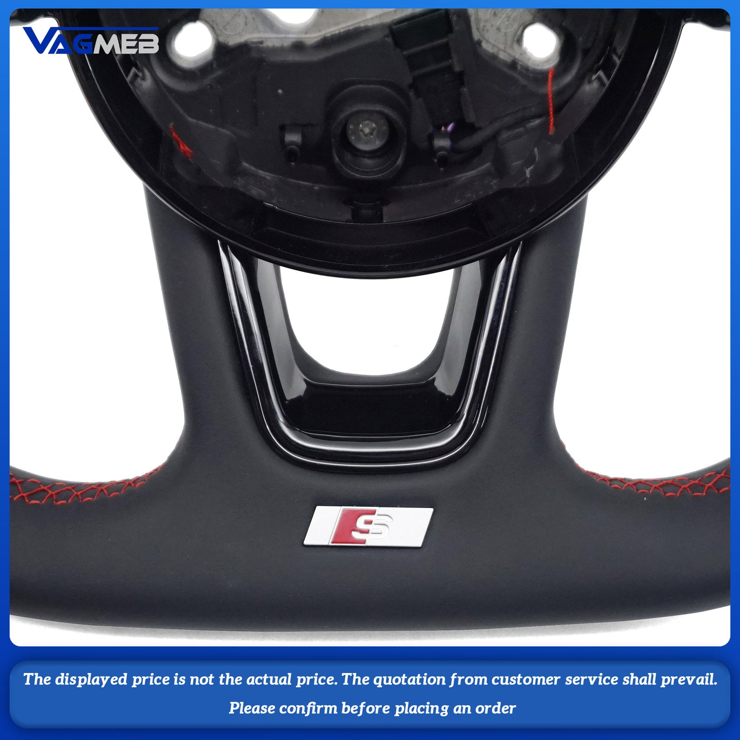 For Audi S LOGO A4B9, semi-perforated red line, red centering mark, button and paddle steering wheel