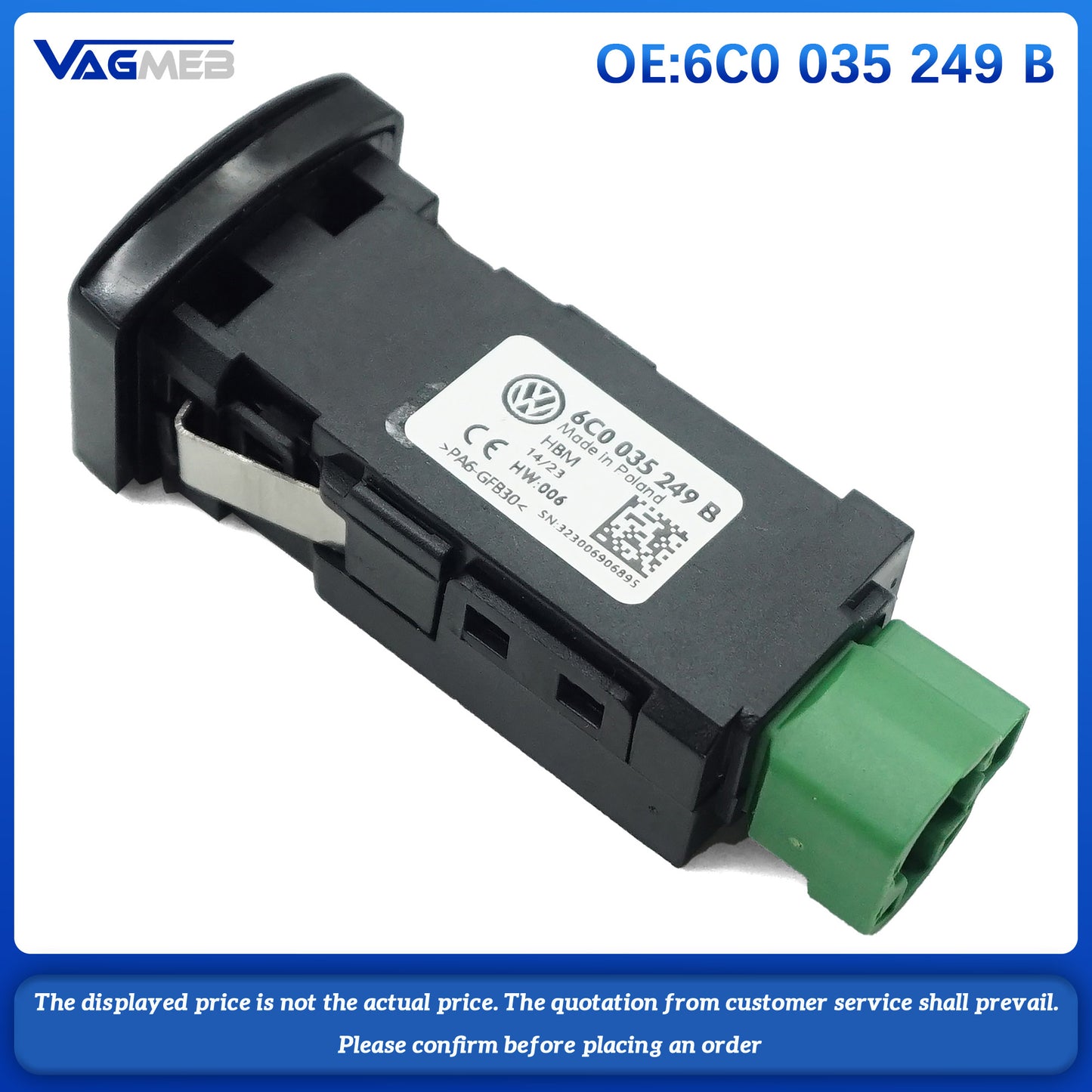 For VW POLO Media USB Switch MIB2 MDI USB AMI Adapter Plug Socket 6C0 035 249 B