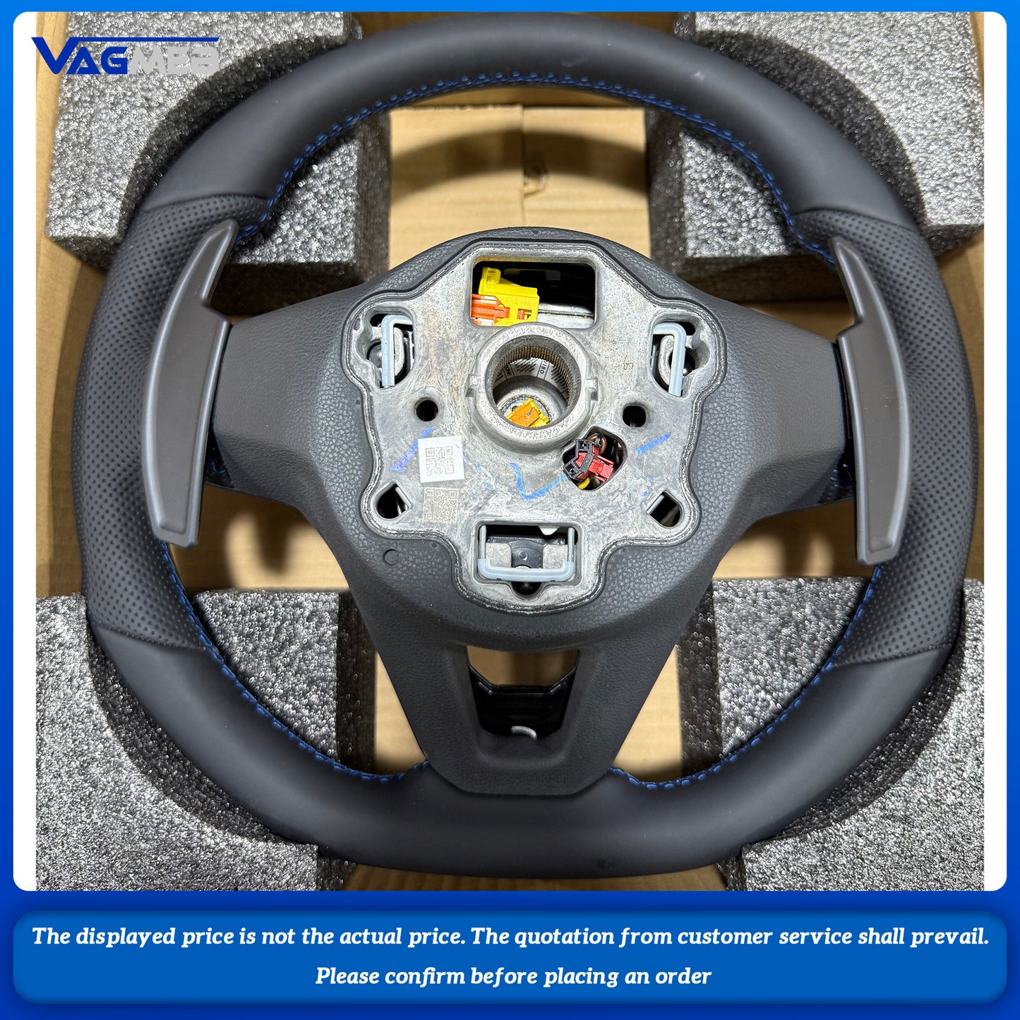 For VW Golf 8 MK8 custom leather Perforated leather with button and blue paddle steeringwheel with blue R With driving mode button