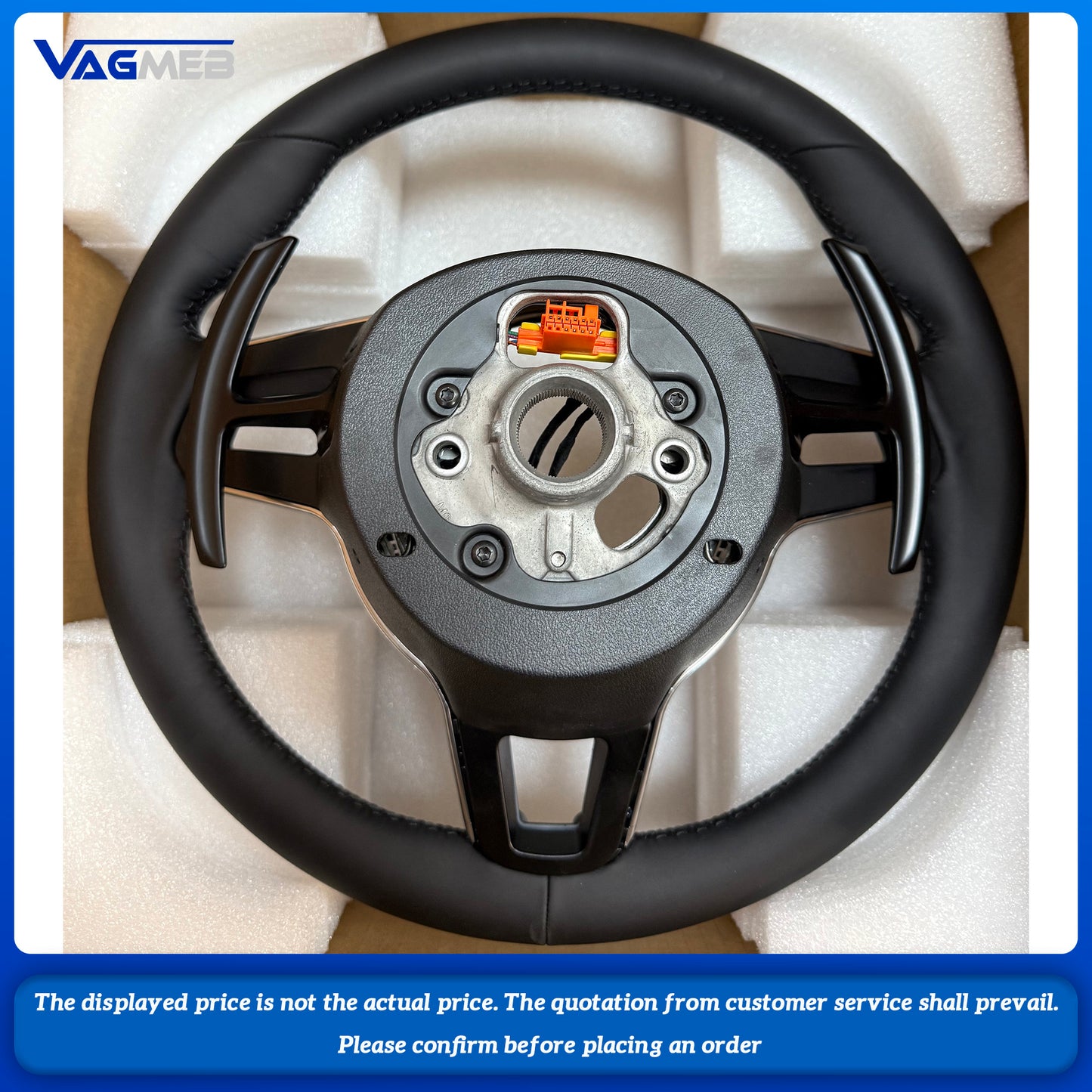 Customized for Porsche, black leather steering wheel, Cayenne Macan Boxster Cayman Taycan Panamera Carrera 718