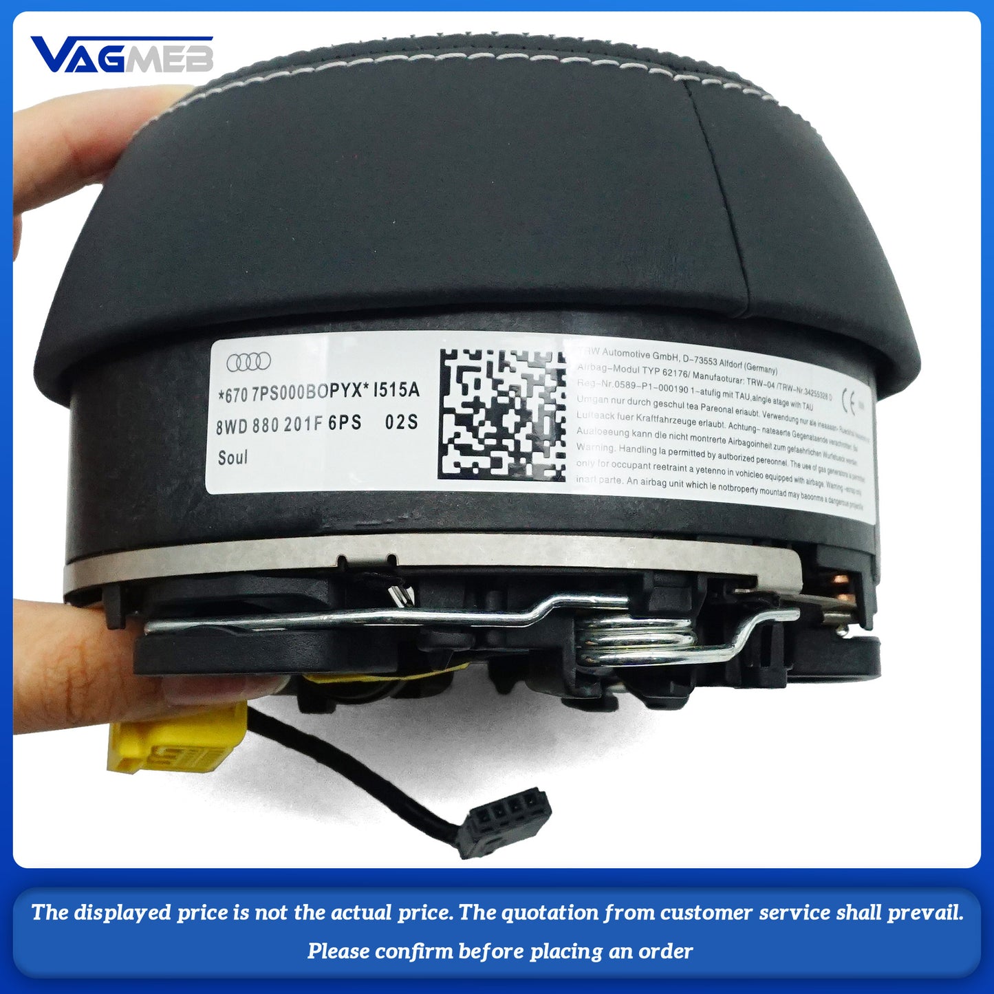 Steering wheel airbag cover multifunction steering wheel For Audi A4B9 Dermal white thread