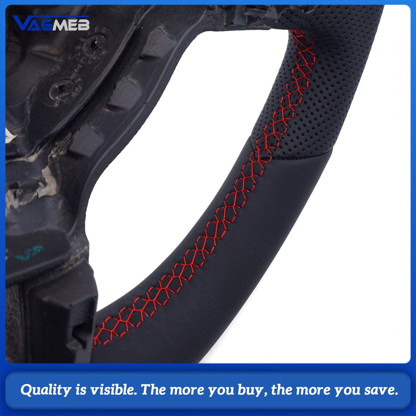 Leather perforated flat bottomed power steering wheel for VW Golf 6 MK6 GTI GTD R R-Line, Car Accessories