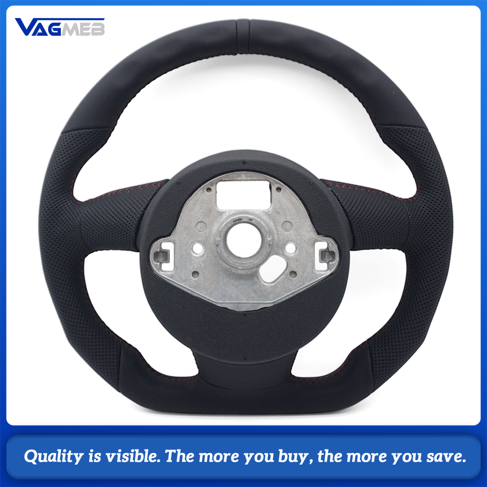 Contoured Style Steering Wheel Base Half Perforated Leather Red Stitching Black Center Marker Replacement For Audi A4 B8