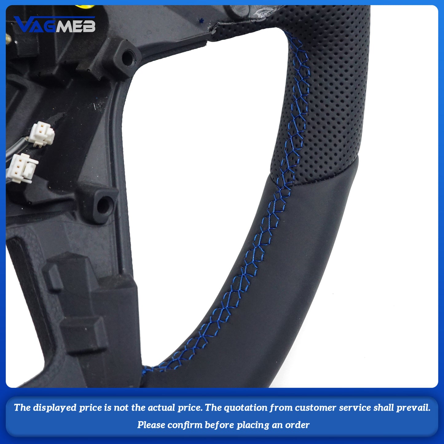 Blue Stitching Strip Perforated Leather Flat Bottomed Steering Wheel Base For VW Golf MK8 Car Assembly
