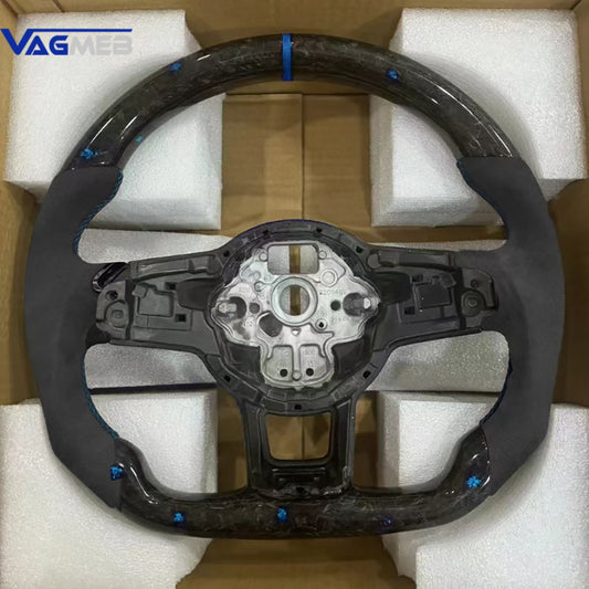 For VW Golf  MK7 7.5 GTI R Polo Blue Stitching Alcantara Carbon Fiber Blue Back Label RLINE Steering Wheel Assembly