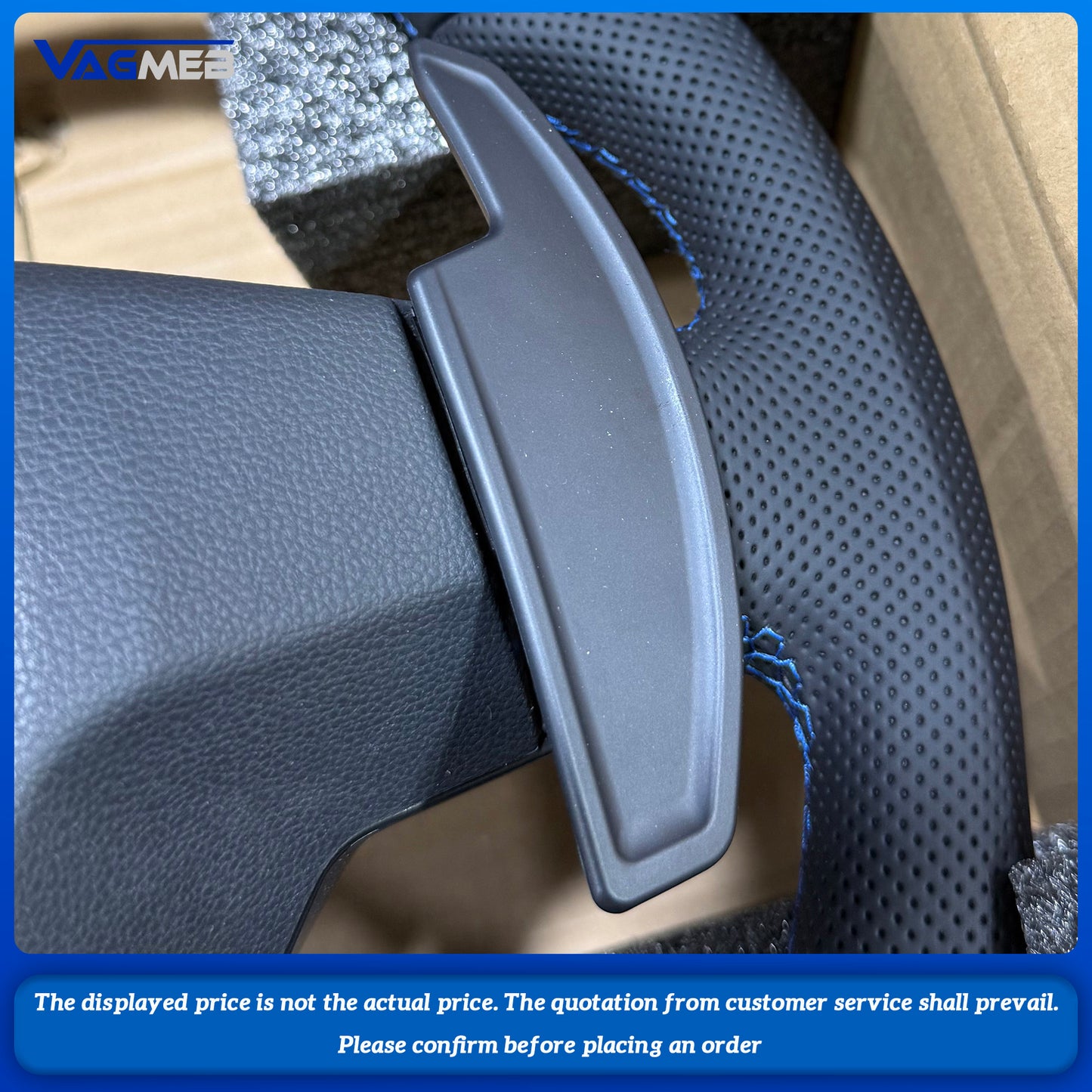 For VW Golf 8 MK8 custom leather Perforated leather with button and blue paddle steeringwheel with blue R With driving mode button