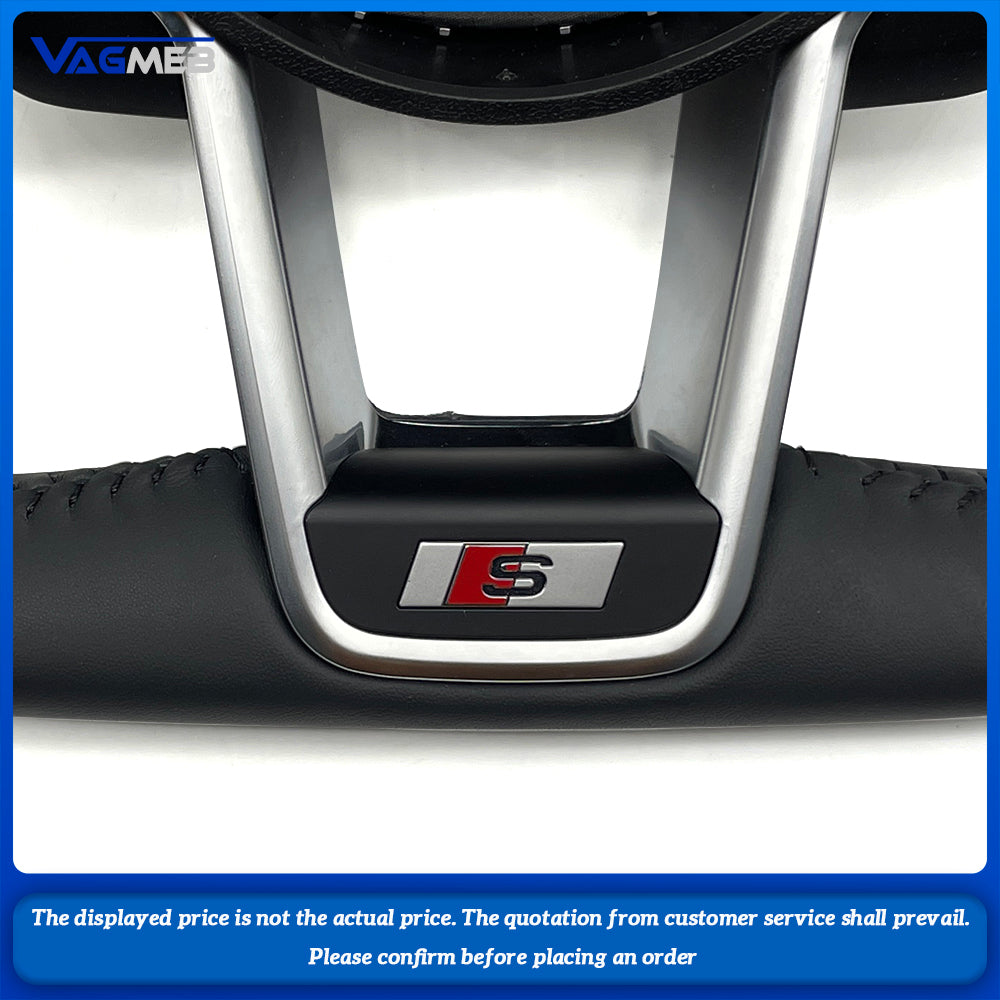 For Audi S Logo R8 RS RS3 RS7 A3 A4 A5 A7 Q7 Black Stitching Perforated Leather Multifunctional Seering Wheel Assembly (1)