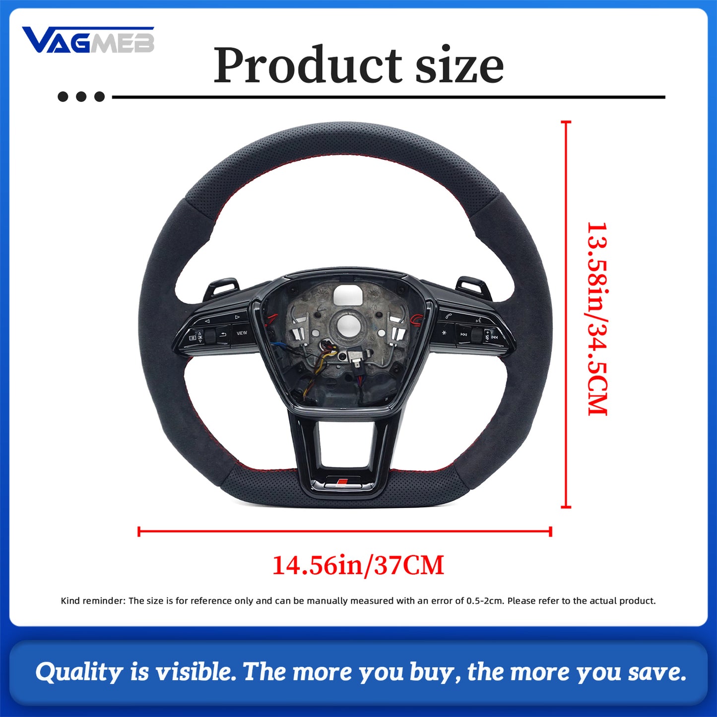 Blackened steering wheel suitable for Audi A6 C8 A7 red stitched leather sport steering wheel with heating