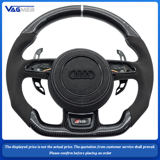 Carbon fiber Alcantara silver stitching sports flat bottomed steering wheel with paddle shifters, Car Accessories