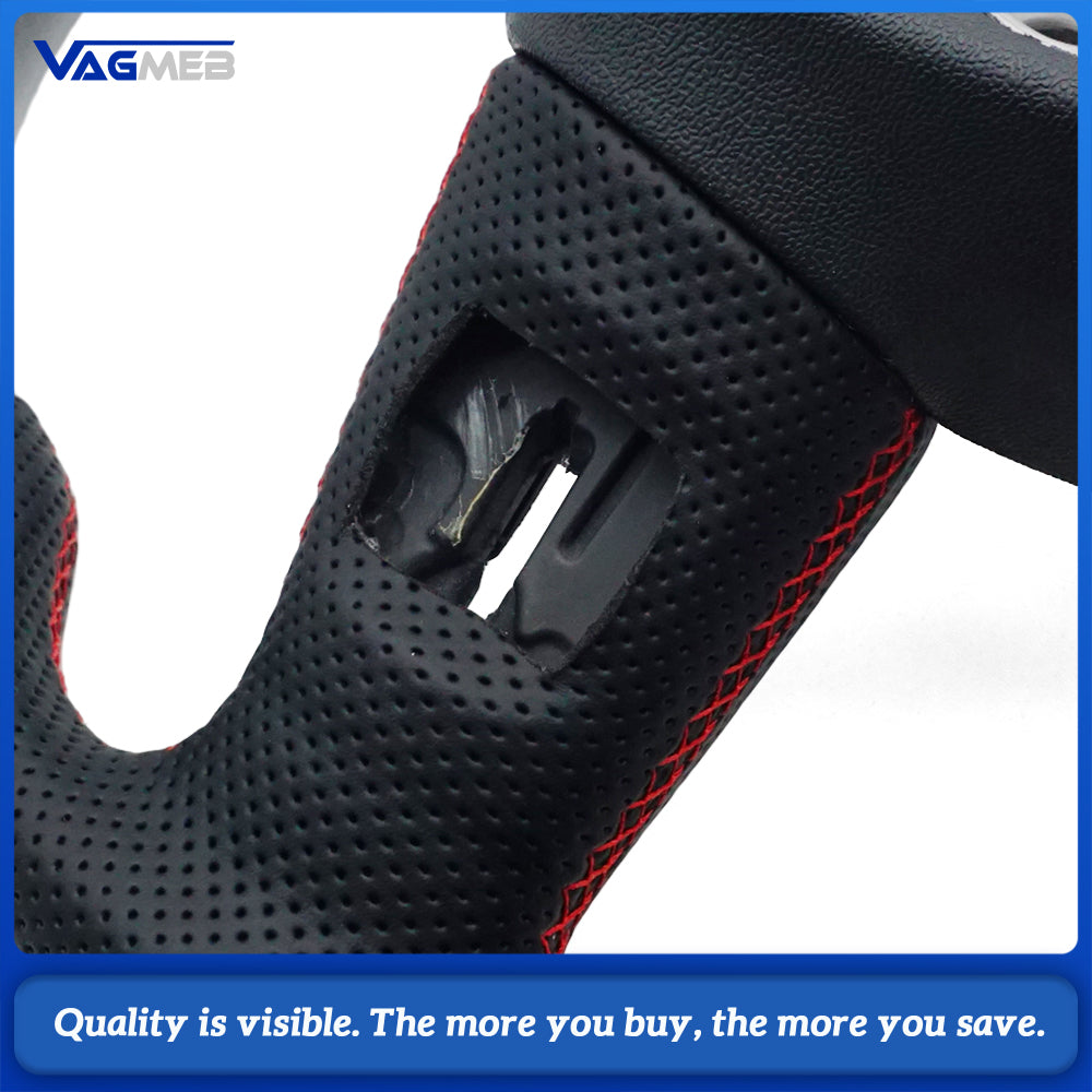 Carbon fiber steering wheel with leather perforations With frame For Audi Q3