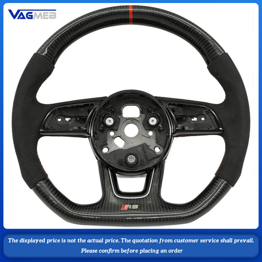 For Audi RS Logo A4B9 carbon fiber half-grain leather steering wheel with red center trim and red alignment mark