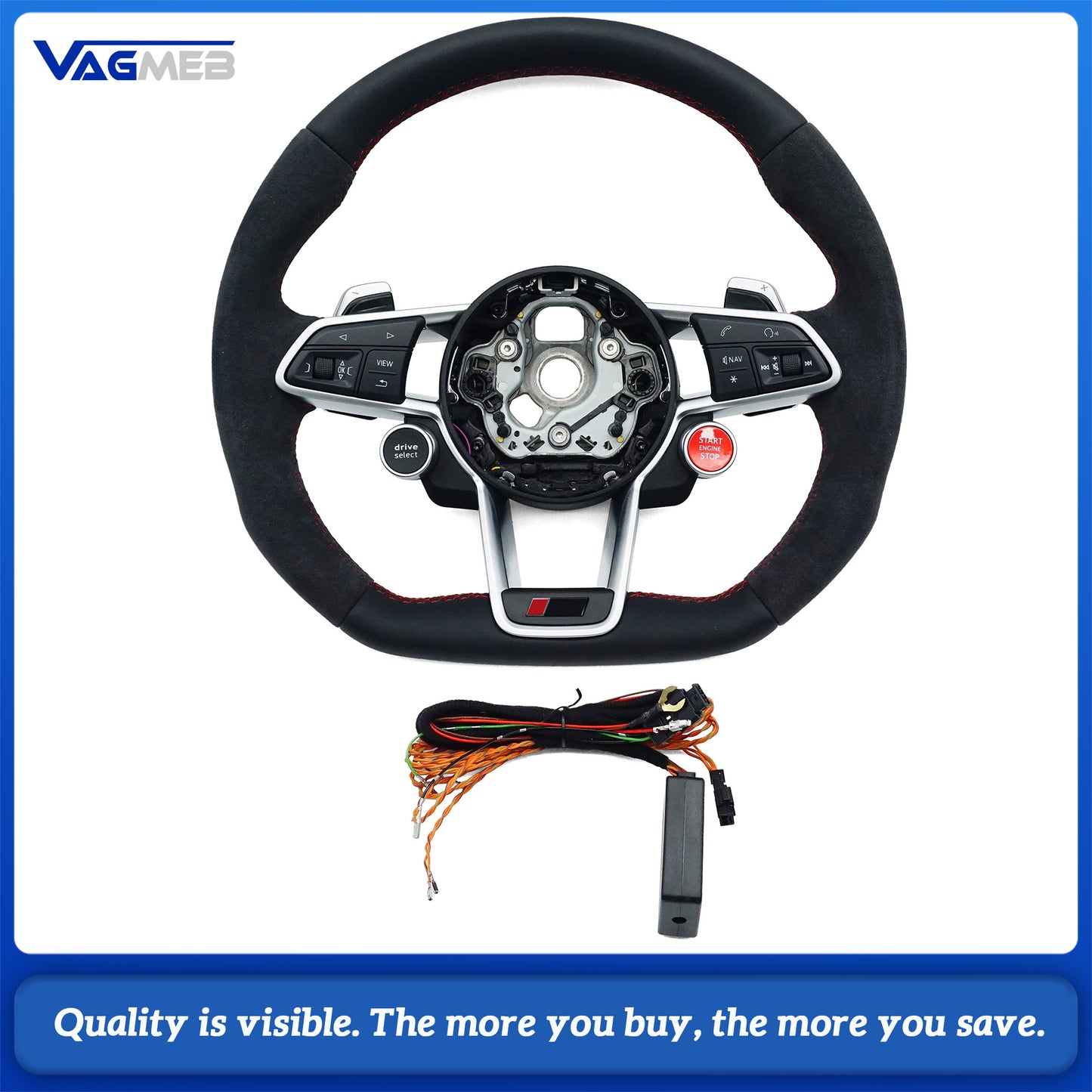Suitable for Audi A3 A4 A5 A6 A7 A8 Q3 Q5 Q7 Q8 R8 button leather multifunction steering wheel assembly, Car Accessories