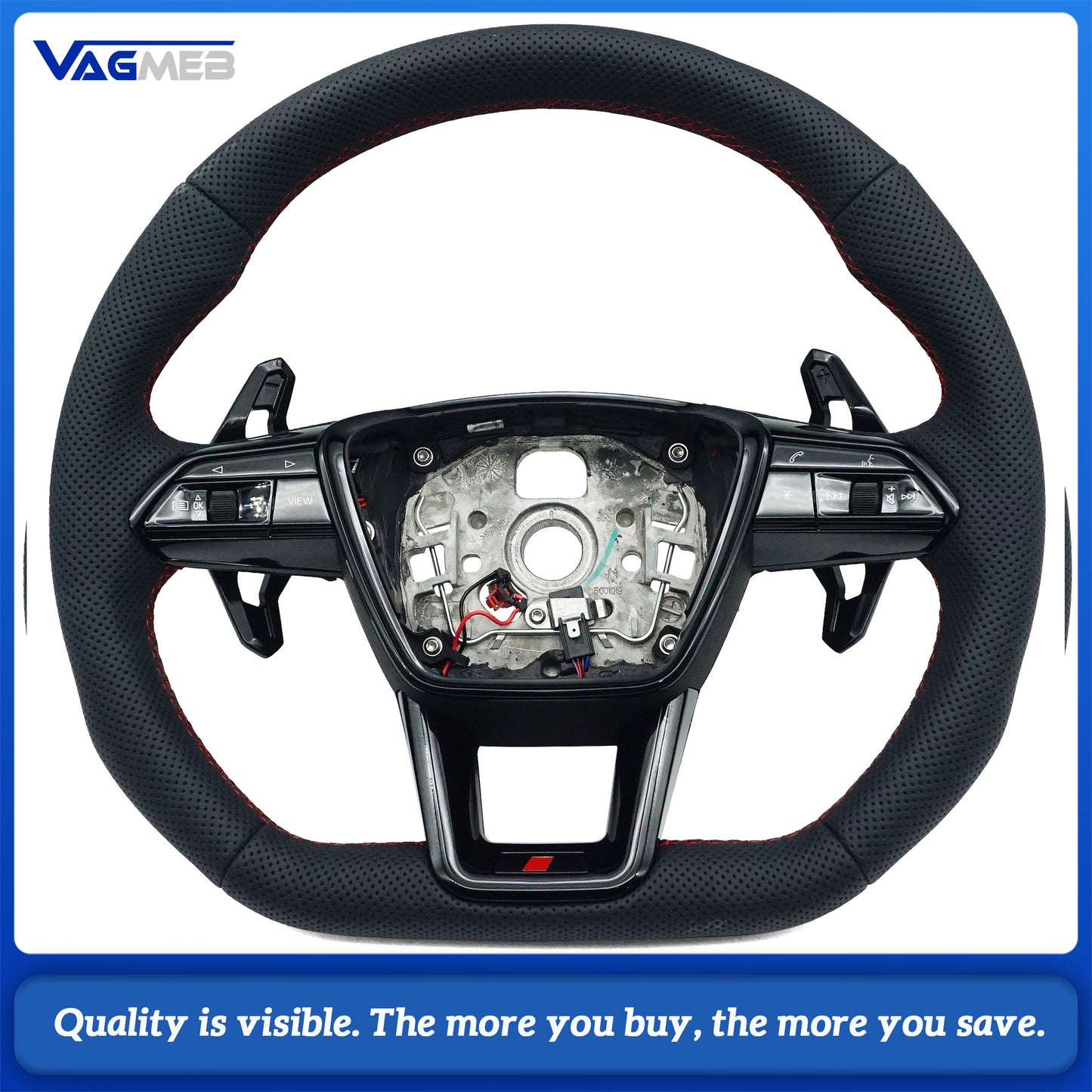 Blackened steering wheel suitable for Audi A6 C8 A7 red stitched leather sport steering wheel with heating