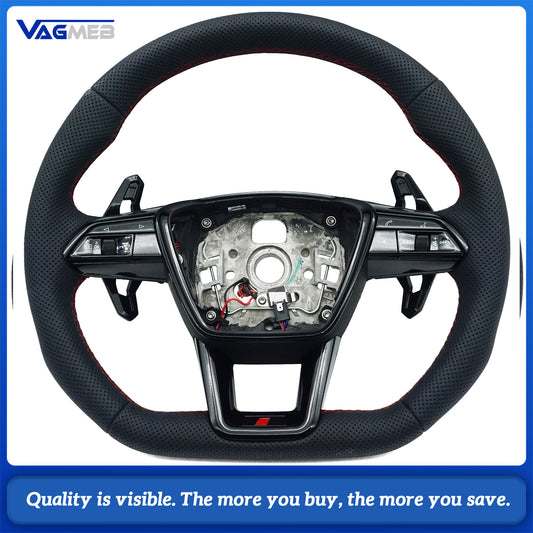 Blackened steering wheel suitable for Audi A6 C8 A7 red stitched leather sport steering wheel with heating