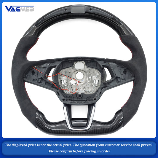 For Skoda Octavia carbon fiber semi-suede red steering wheel