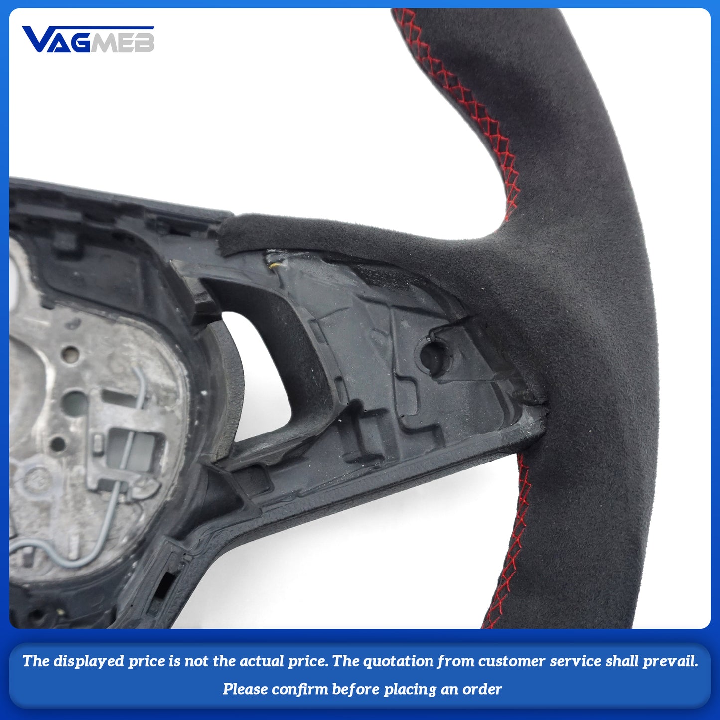 For Skoda Octavia carbon fiber semi-suede red steering wheel