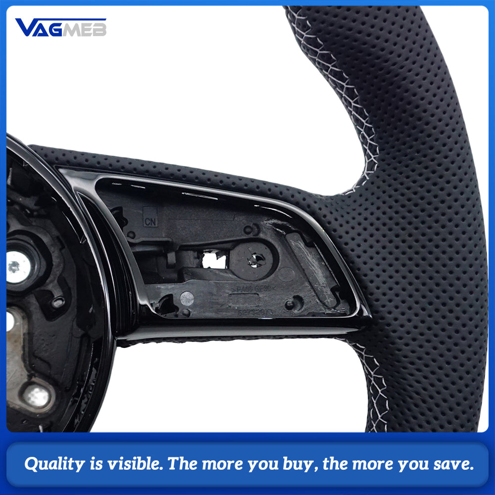 For Audi RS3 RS4 RS5 A3 A4 B9 A5 S3 S4 S5 2017-2021 Fully Perforated Leather Steering Wheel