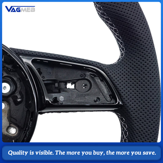 For Audi RS3 RS4 RS5 A3 A4 B9 A5 S3 S4 S5 2017-2021 Fully Perforated Leather Steering Wheel