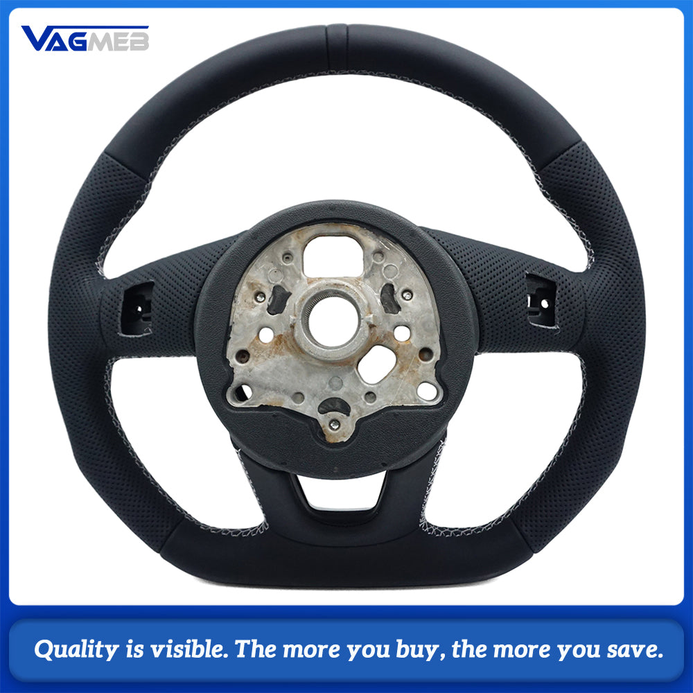 For Audi RS3 RS4 RS5 A3 A4 B9 A5 S3 S4 S5 2017-2021 Fully Perforated Leather Steering Wheel