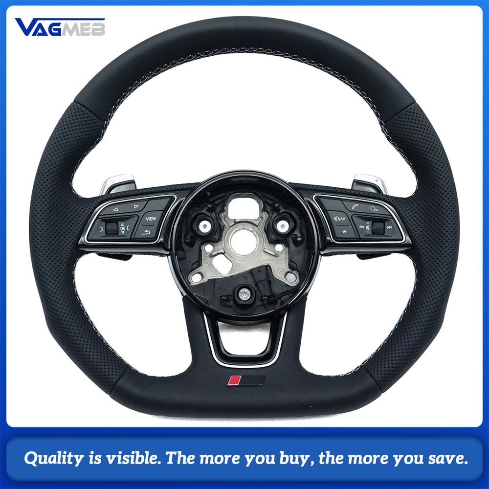 For Audi RS Logo A4 B9 leather Full punch half punch Multi-color stitching various styles of paddles steering wheel